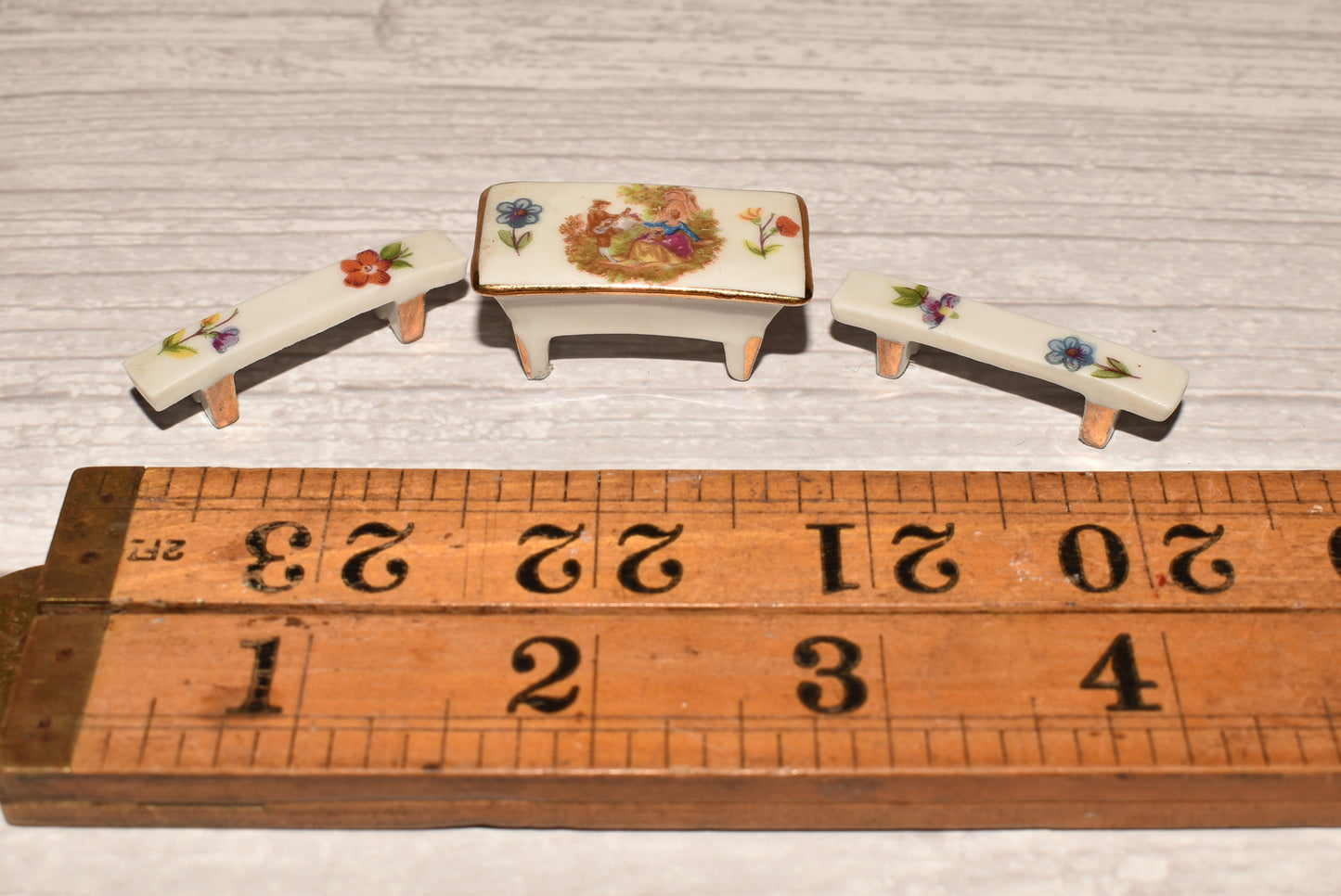 Limoges Doll House Furniture - Beautiful French Porcelain Miniature Table and Benches