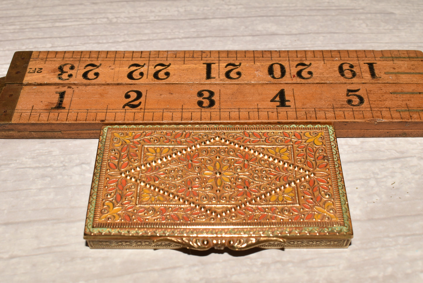 Antique Brass Card Case - Gorgeous Decorative Small Enamelled Case