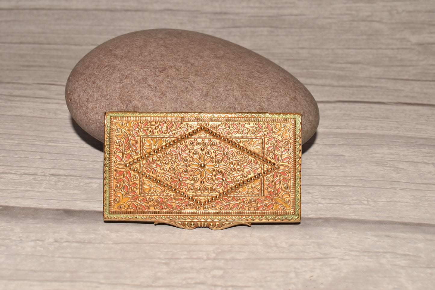 Antique Brass Card Case - Gorgeous Decorative Small Enamelled Case