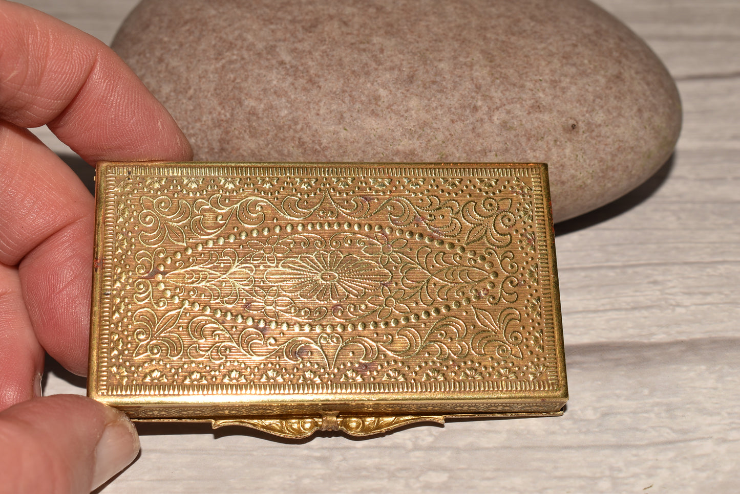 Antique Brass Card Case - Gorgeous Decorative Small Enamelled Case