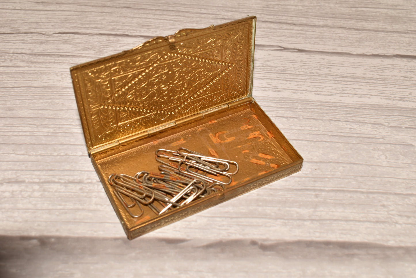 Antique Brass Card Case - Gorgeous Decorative Small Enamelled Case