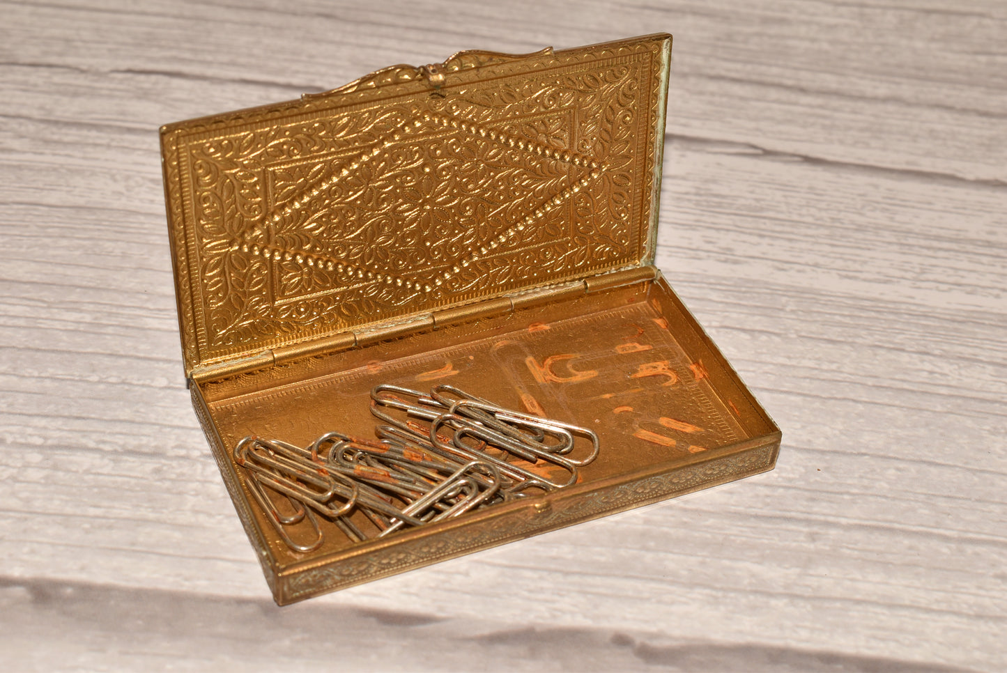 Antique Brass Card Case - Gorgeous Decorative Small Enamelled Case