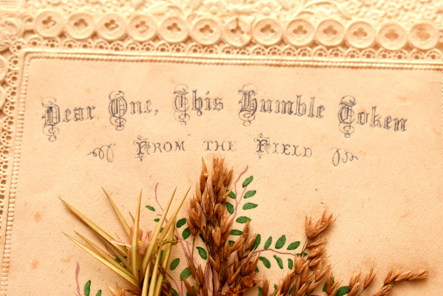 Antique Victorian Valentine Card - Incredible Dried Flower Bouquet with Original Envelope