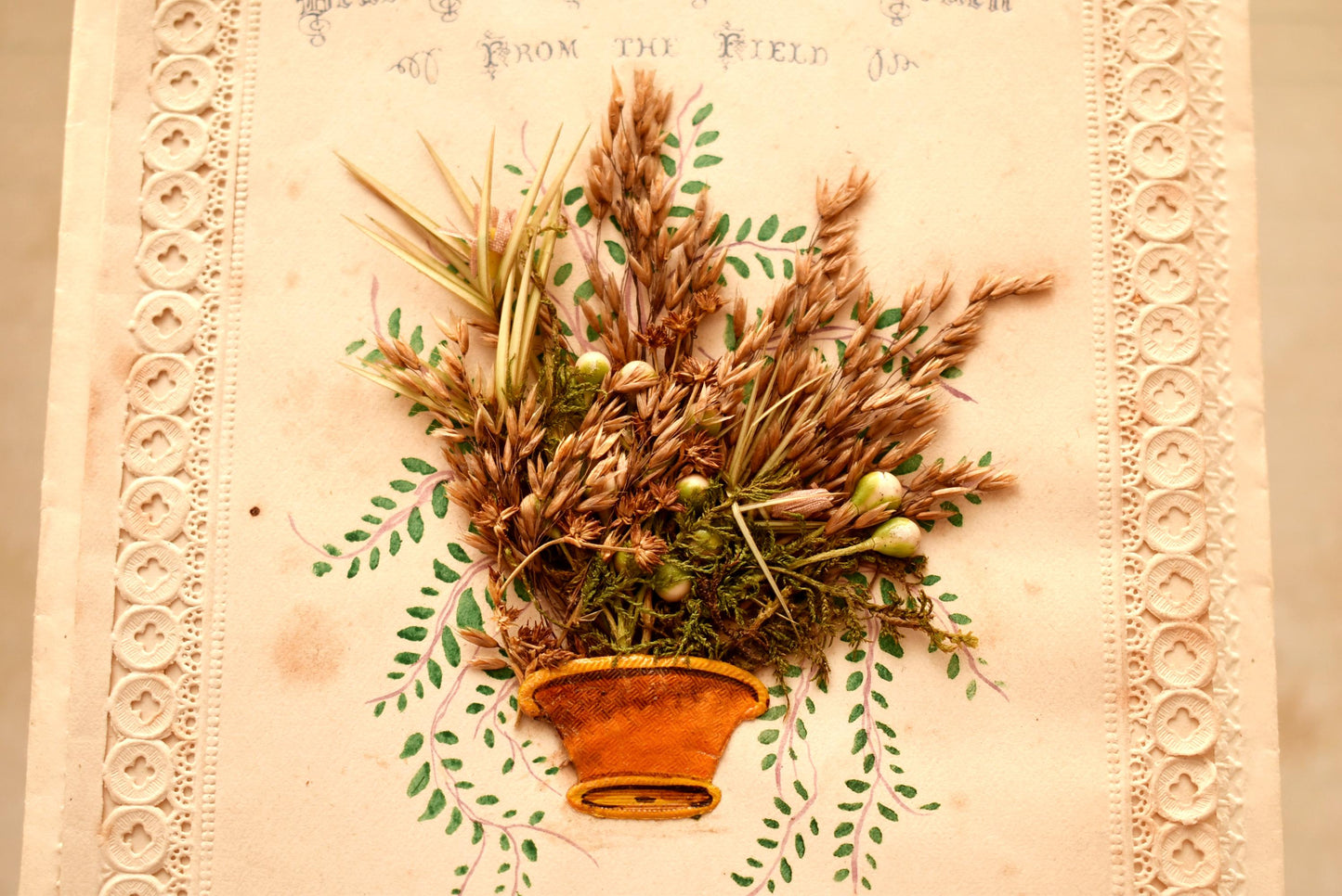 Antique Victorian Valentine Card - Incredible Dried Flower Bouquet with Original Envelope