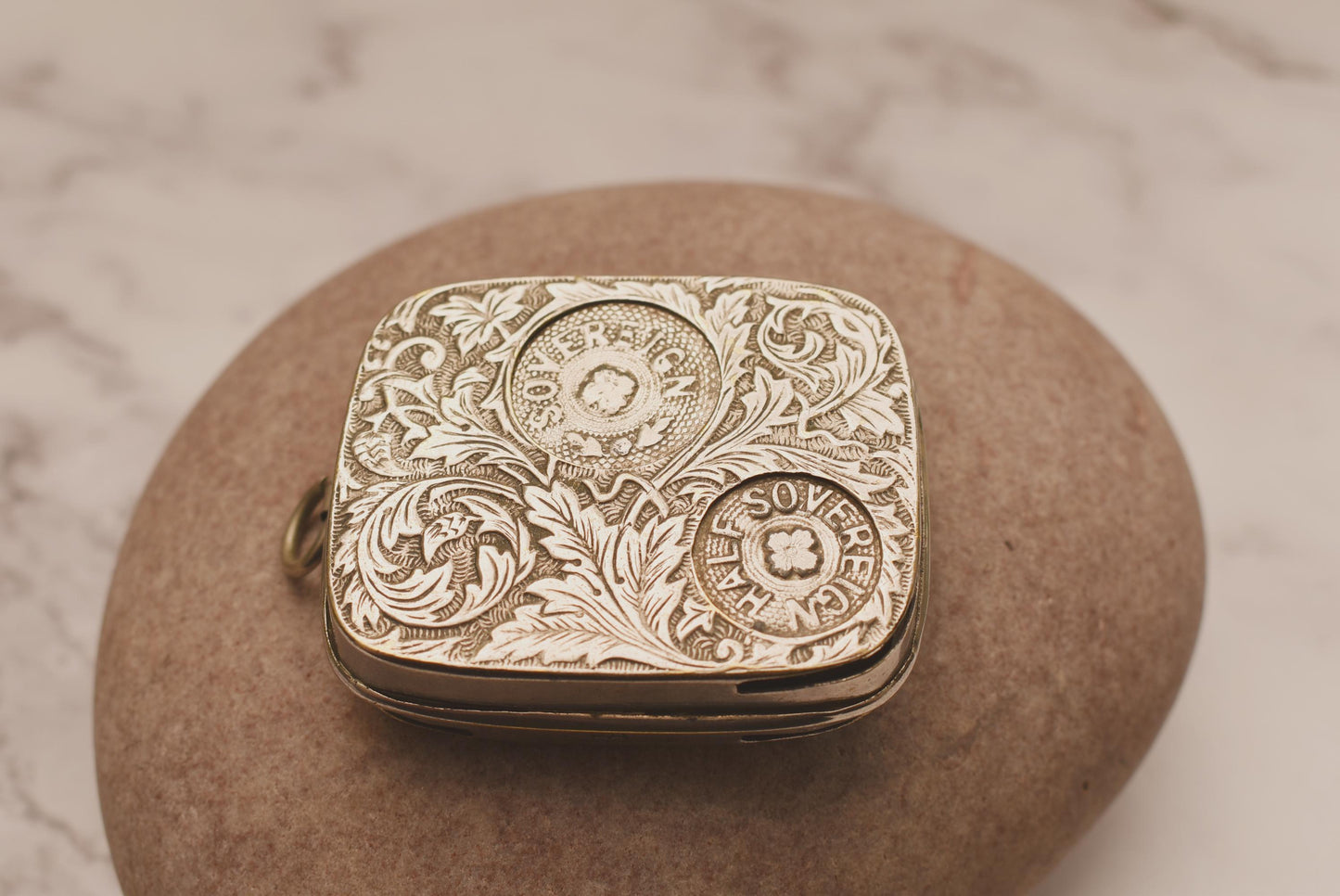 Antique Coin Sovereign - Beautiful Victorian Fob Chatelaine Spring Loaded Double Sided Store