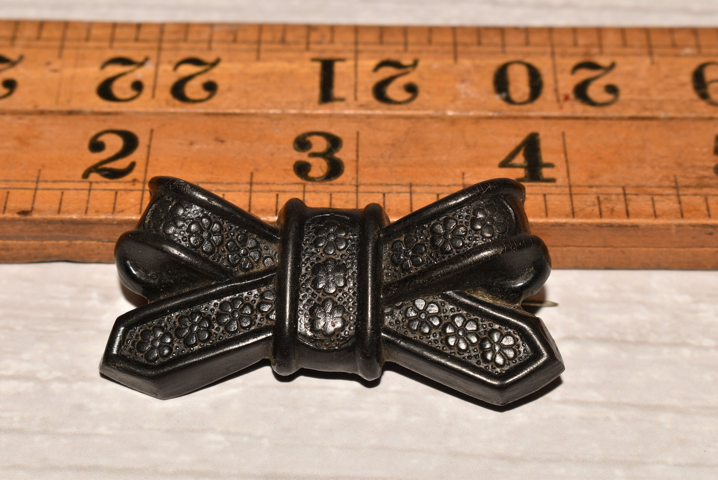 Antique Bog Oak Brooch - Gorgeous Carved Bow Dated 16 May 1880