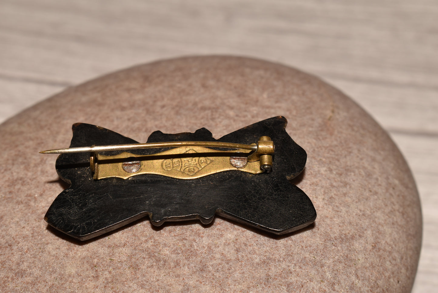 Antique Bog Oak Brooch - Gorgeous Carved Bow Dated 16 May 1880