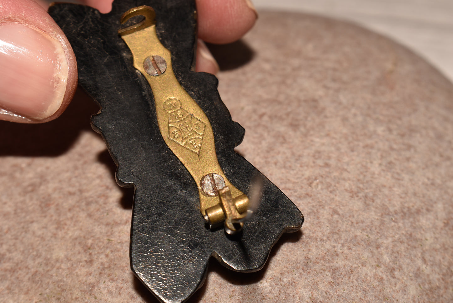 Antique Bog Oak Brooch - Gorgeous Carved Bow Dated 16 May 1880