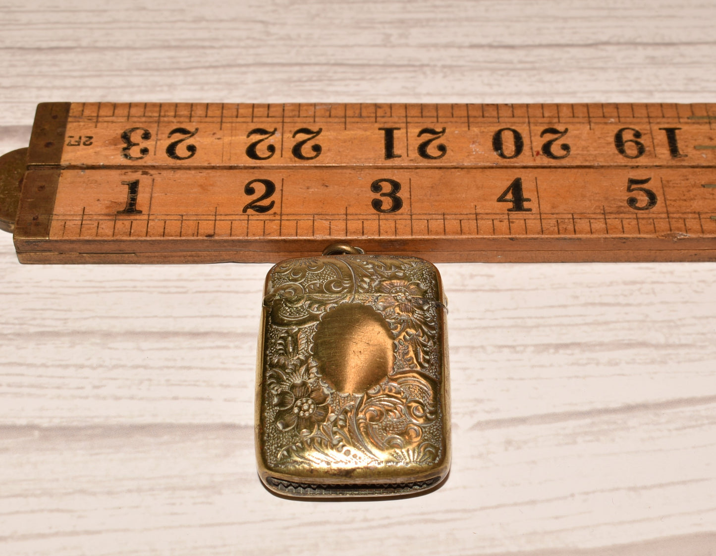 Antique Brass Vesta Case - Beautiful Decorative Victorian Match Safe for Fob or Chatelaine