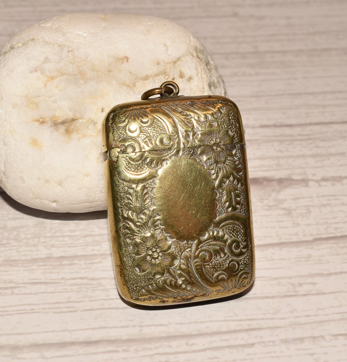 Antique Brass Vesta Case - Beautiful Decorative Victorian Match Safe for Fob or Chatelaine