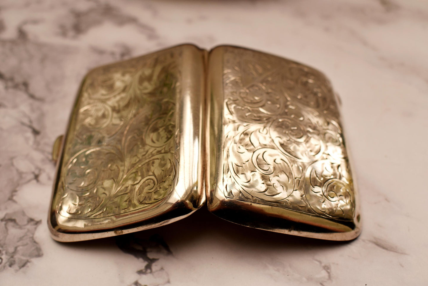 Solid Silver Cigarette Case - Gorgeous Antique Hallmarked 1929 Etched Pocket Case