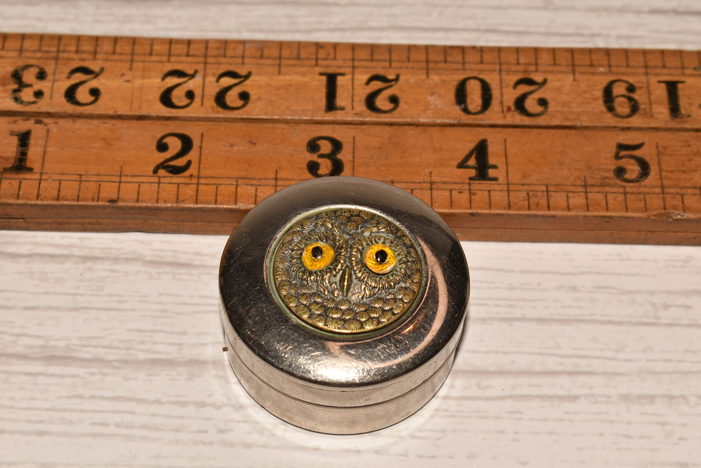 Edwardian Owl Patch Box - Gorgeous Antique Pill Box with Cute Owl on the Top