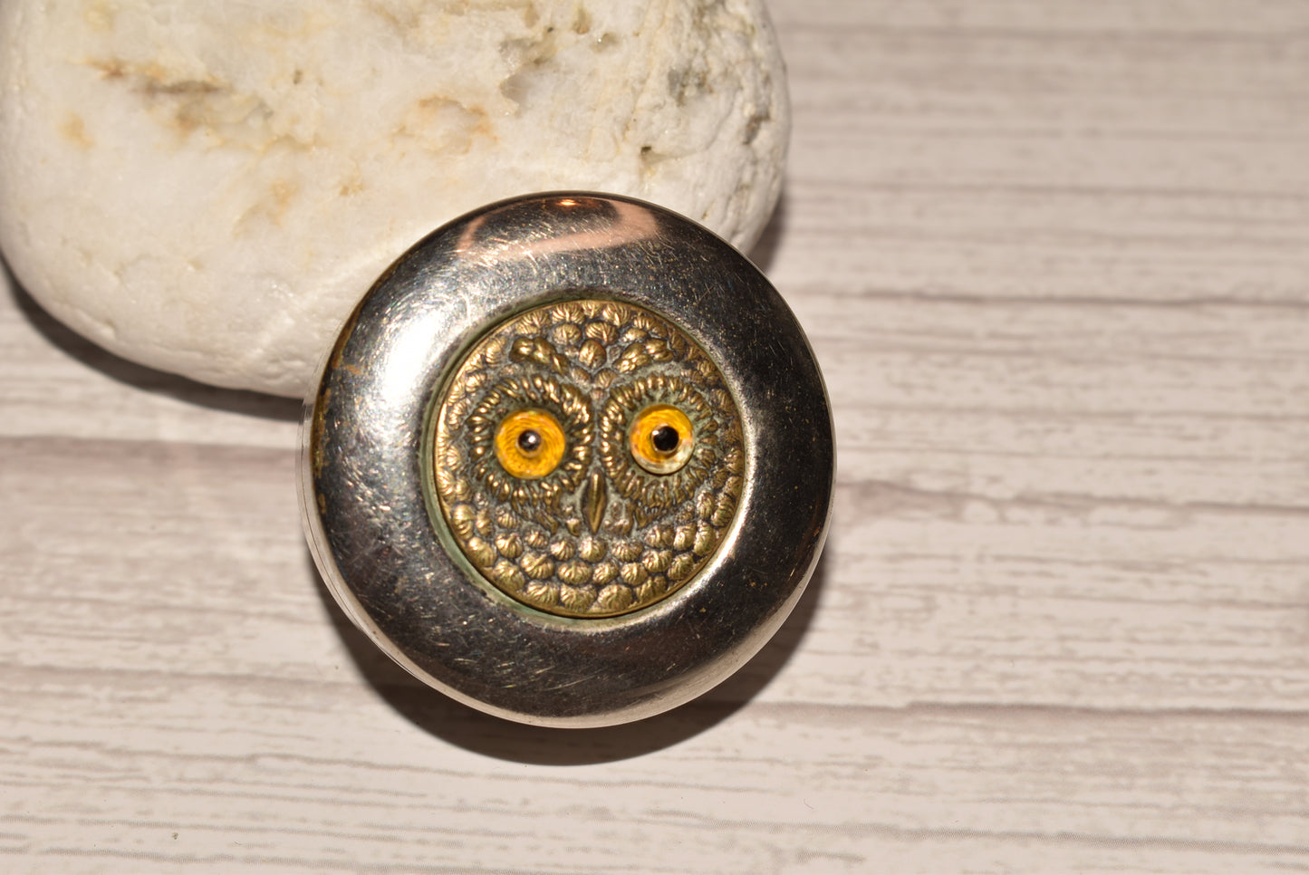 Edwardian Owl Patch Box - Gorgeous Antique Pill Box with Cute Owl on the Top