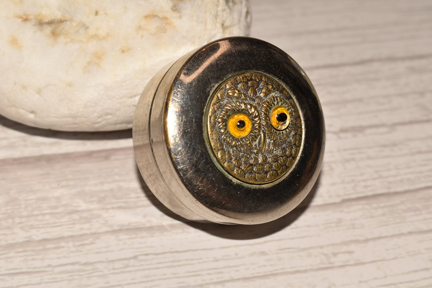 Edwardian Owl Patch Box - Gorgeous Antique Pill Box with Cute Owl on the Top