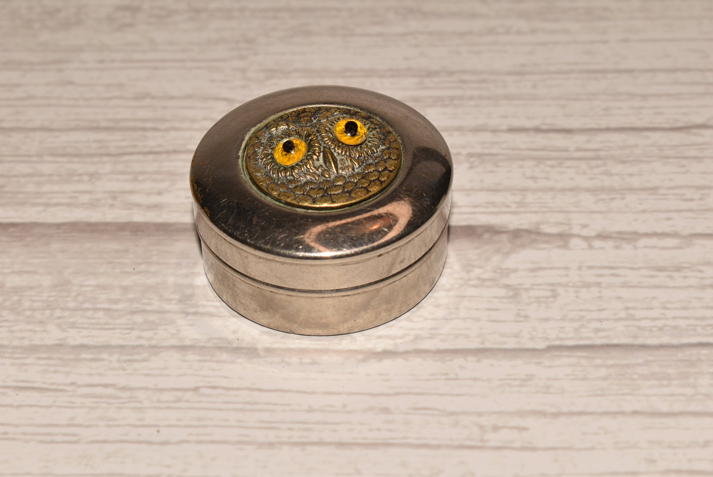 Edwardian Owl Patch Box - Gorgeous Antique Pill Box with Cute Owl on the Top