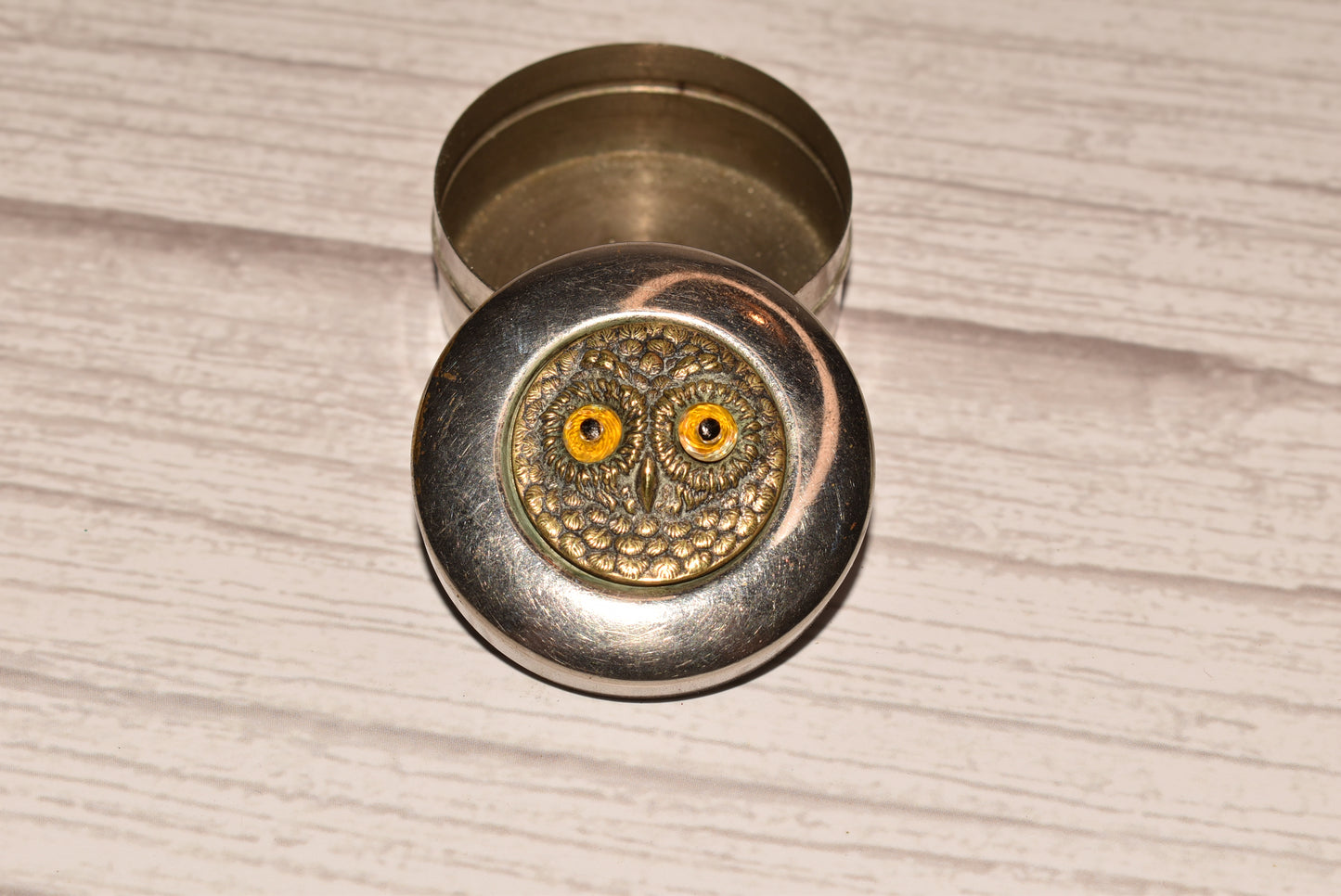Edwardian Owl Patch Box - Gorgeous Antique Pill Box with Cute Owl on the Top