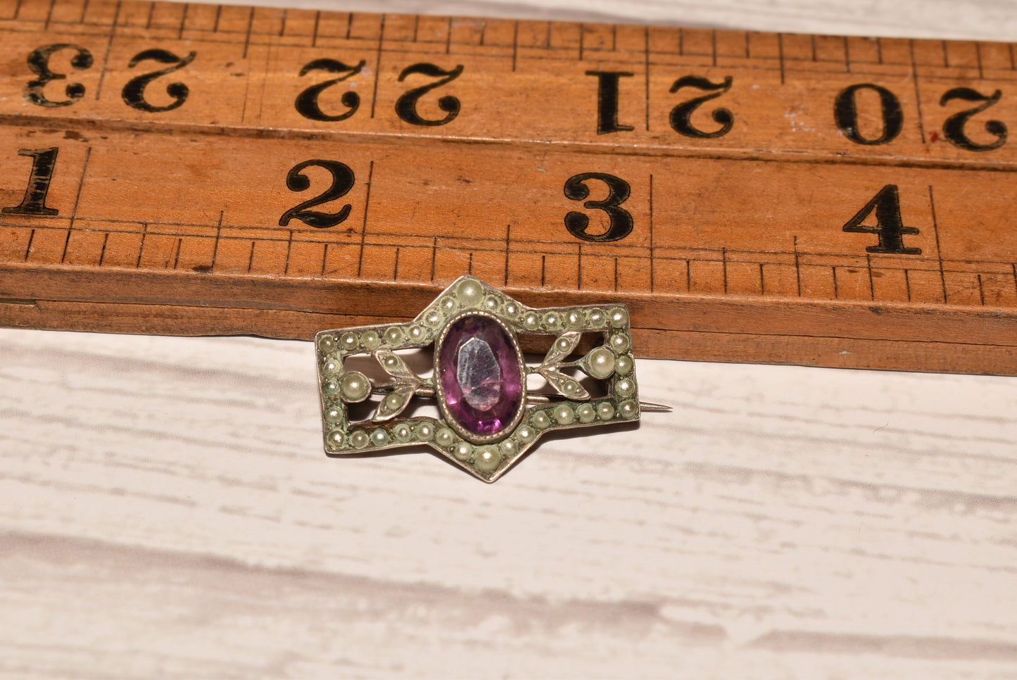 Victorian Silver Brooch - Gorgeous Seed Pearl and Amethyst Decorative Brooch