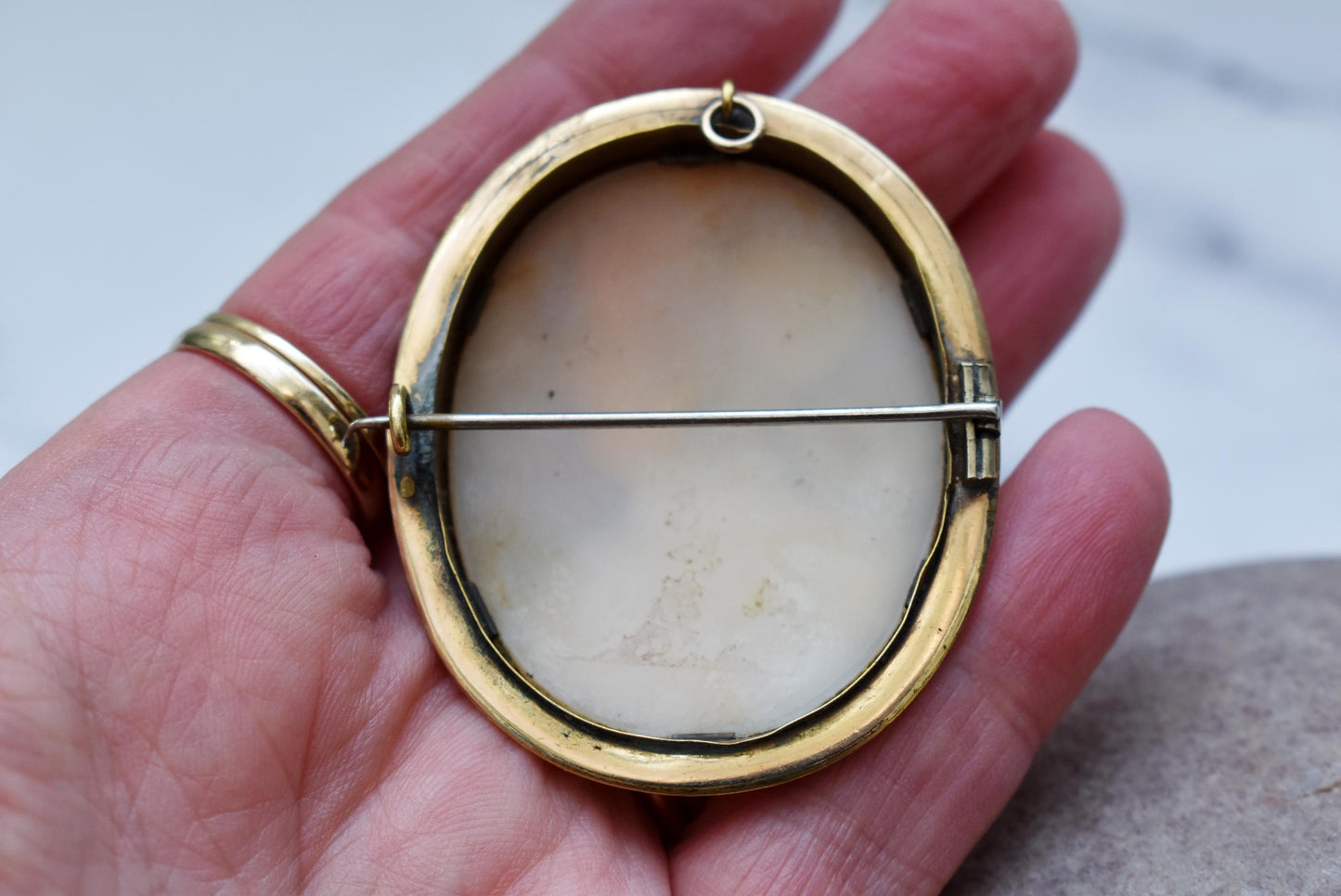 Gorgeous Victorian Cameo - Large Pinchbeck Brooch with Goddess Cameo and Etched Frame