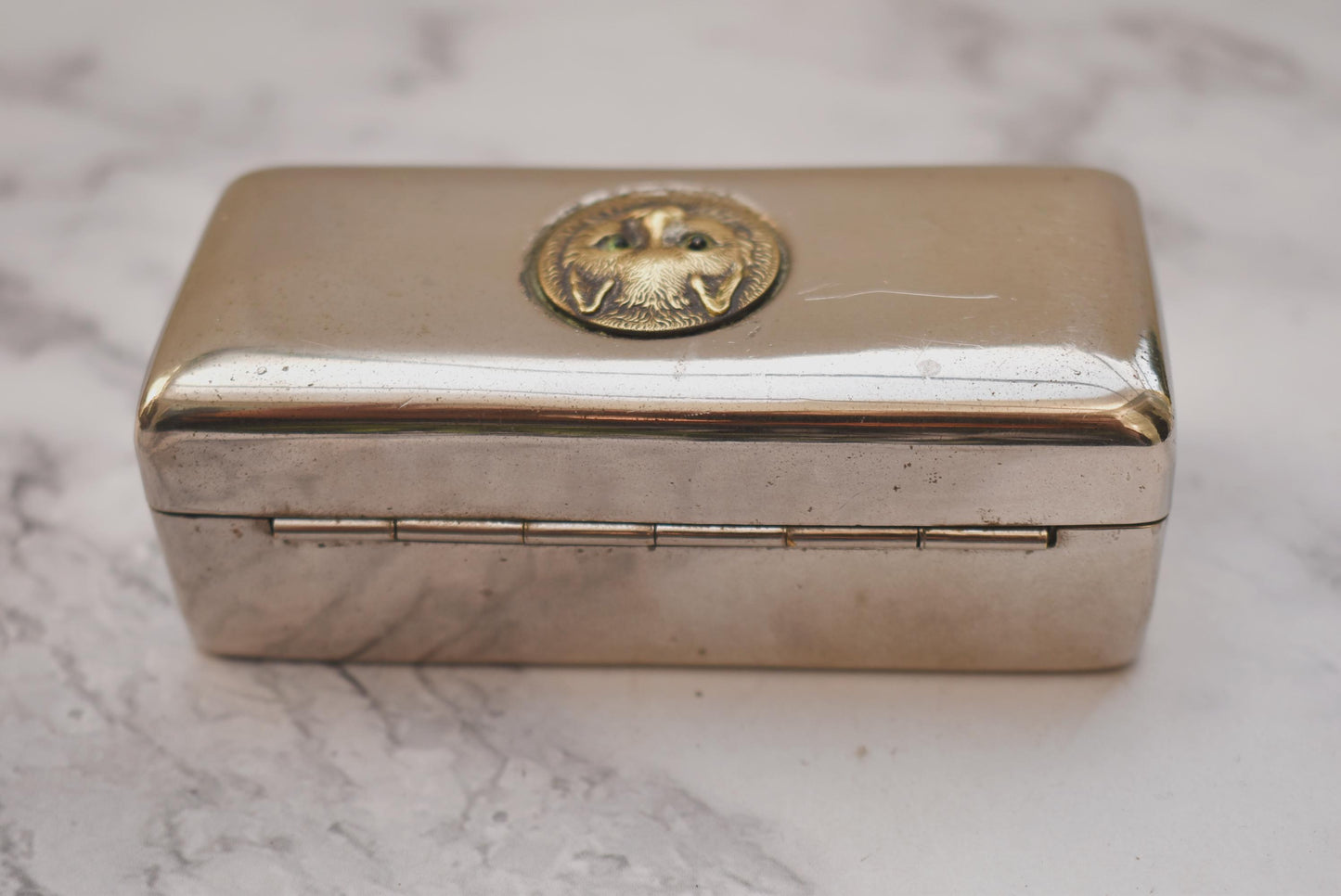 Antique Dressing Table Box with Charming Cat Face with Glass Eyes