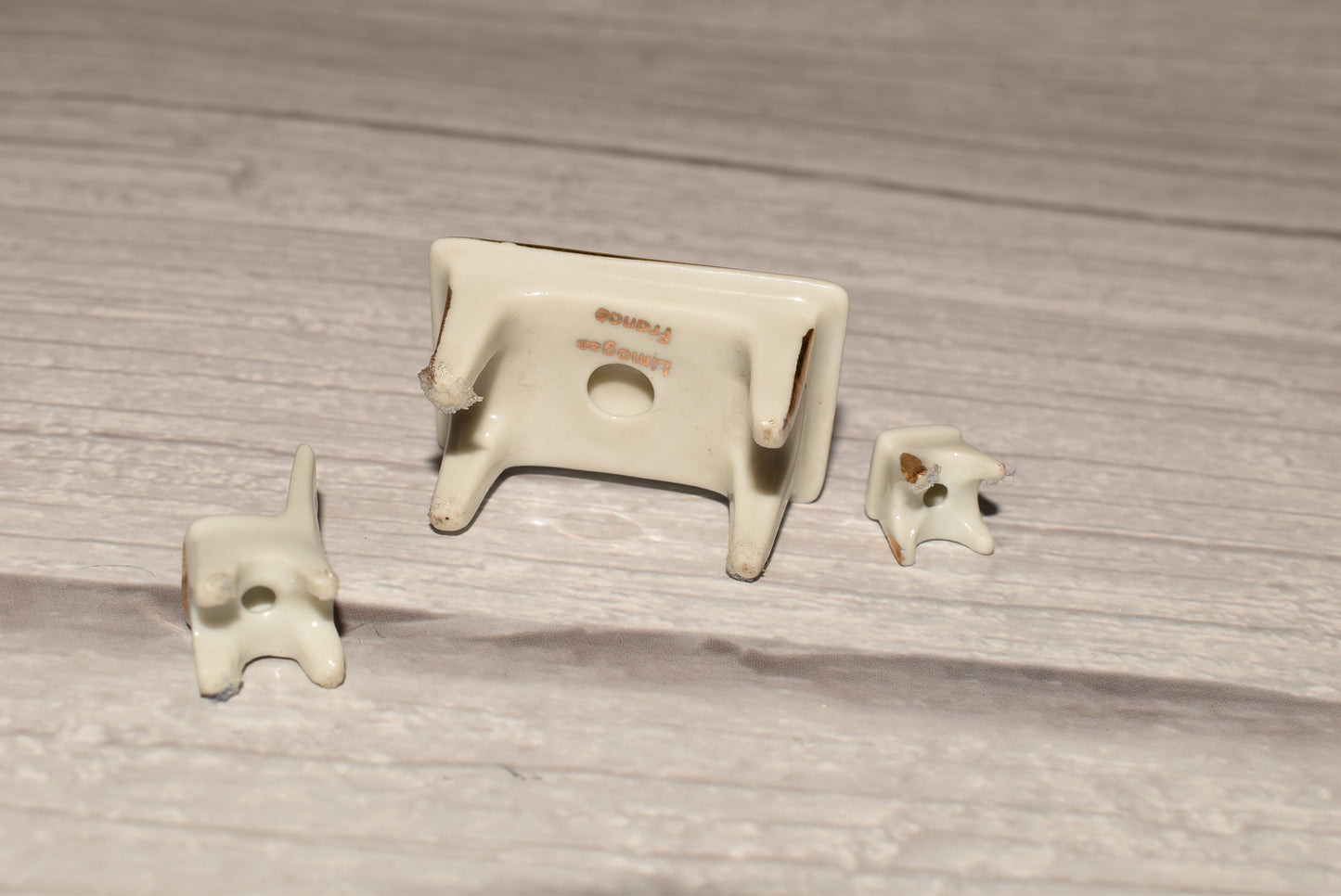 Limoges Doll House Furniture - Beautiful French Porcelain Miniature Table, Chair and Stool