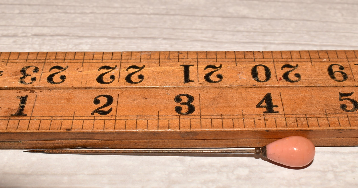 Victorian Cravat Pin - Beautiful Coral Glass Topped Stick Pin