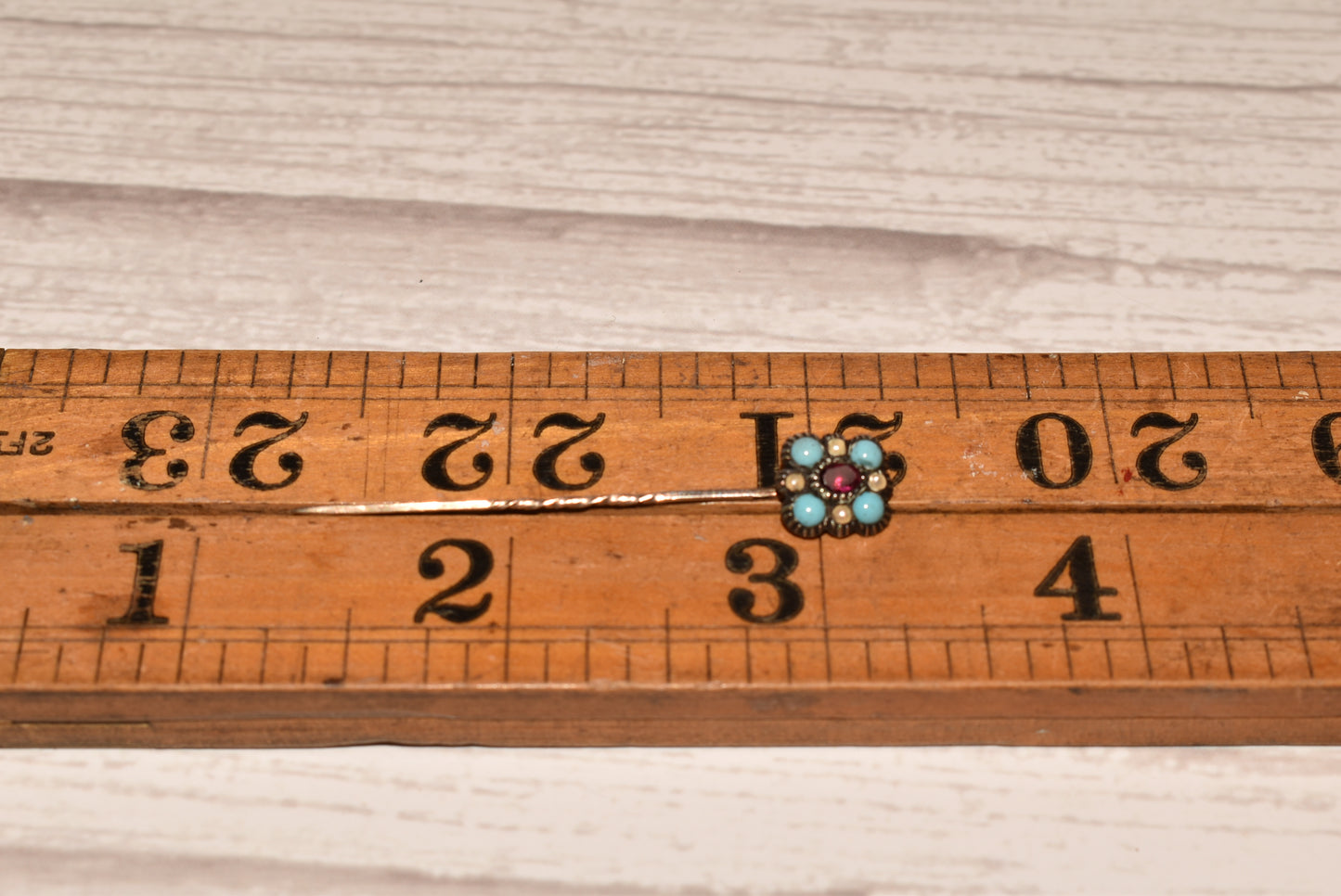 Georgian Cravat Pin - Stunning Gold, Turquoise Glass, Seed Pearl and Garnet Stick Pin