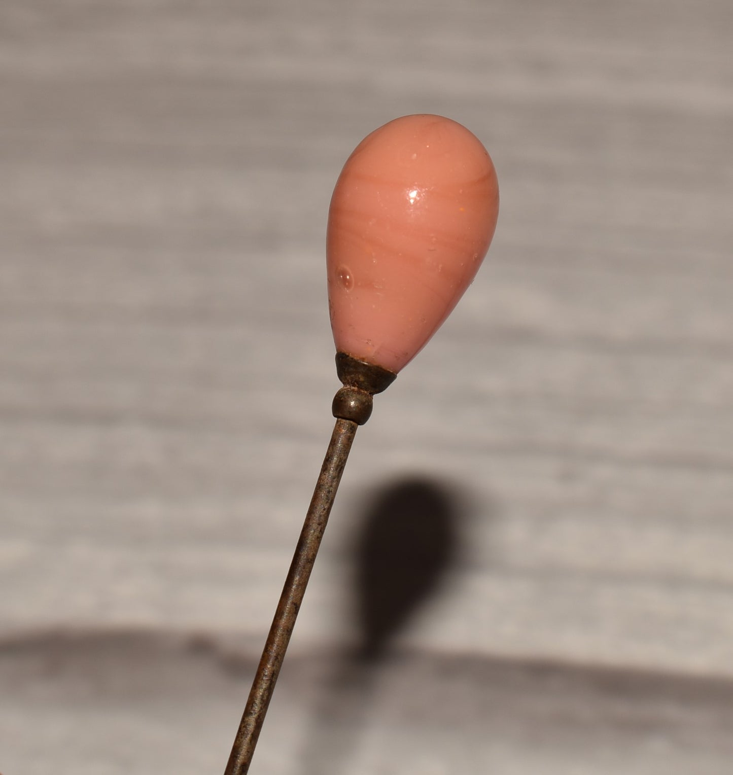Victorian Cravat Pin - Beautiful Coral Glass Topped Stick Pin