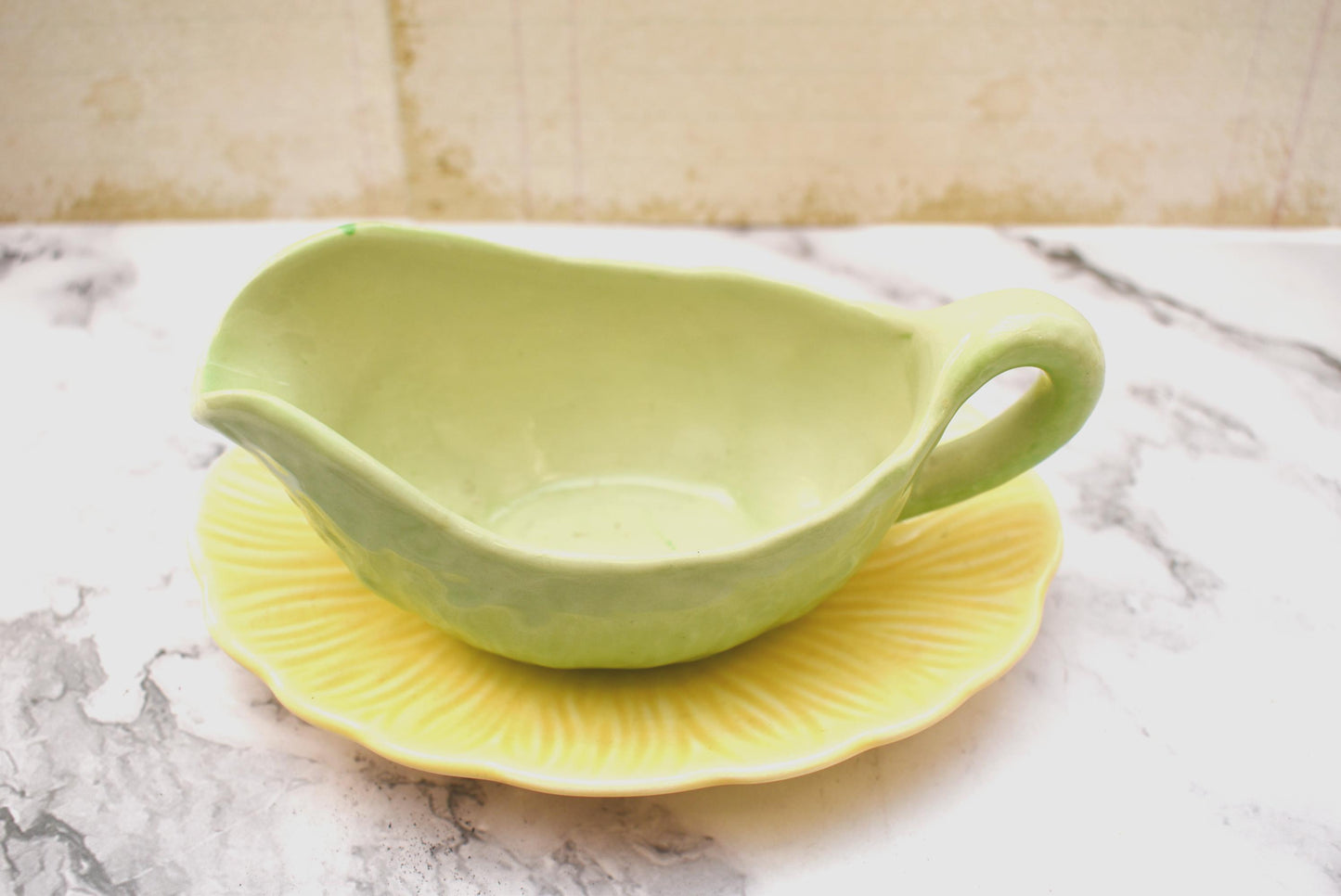 Crown Ducal Sauceboat and Dish - Gorgeous Art Deco Leaf and Flower Design 1930s