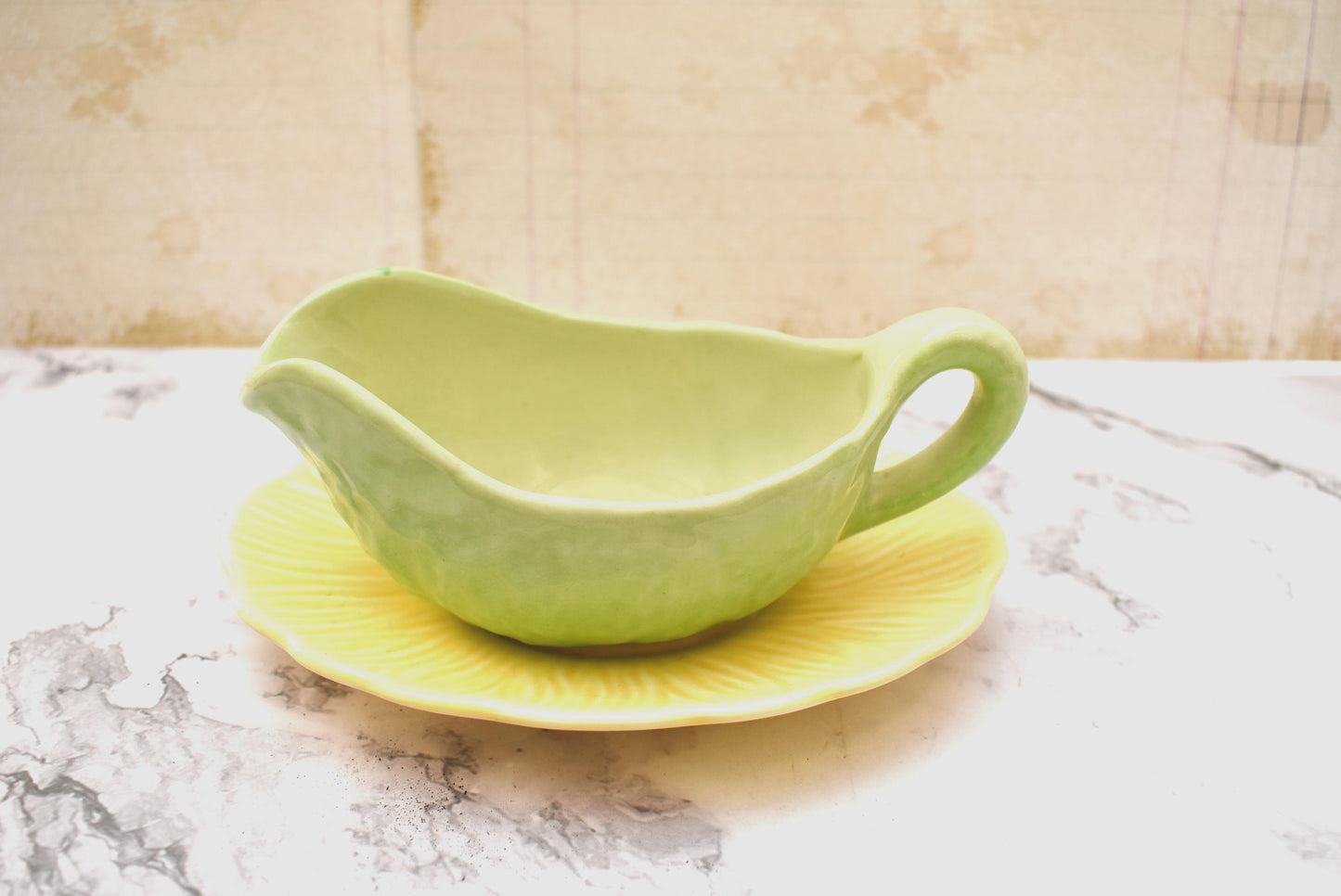 Crown Ducal Sauceboat and Dish - Gorgeous Art Deco Leaf and Flower Design 1930s