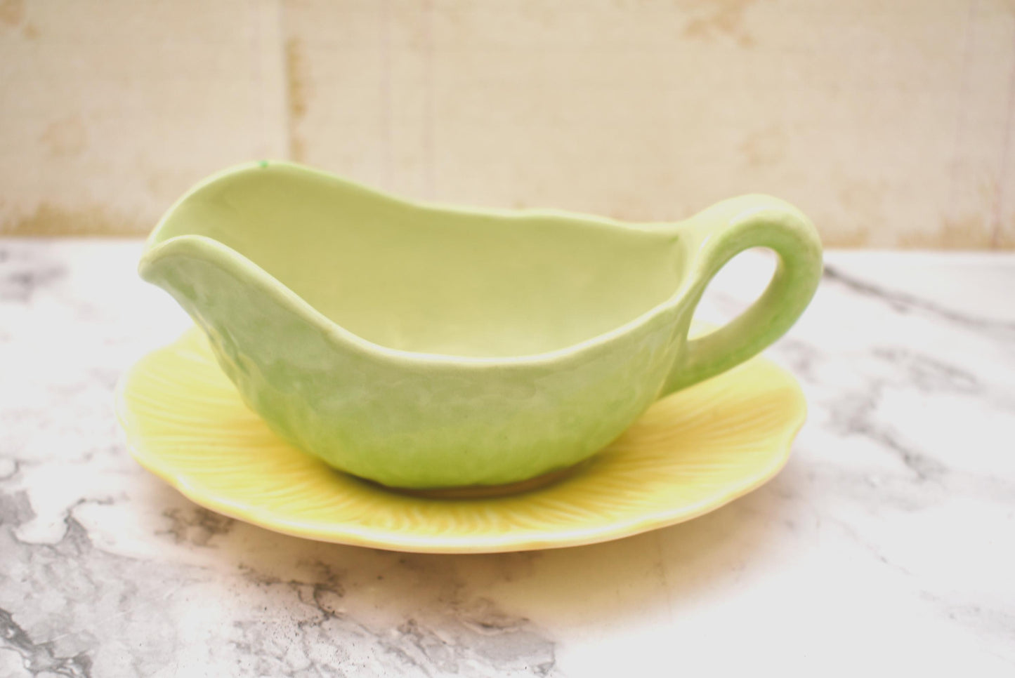 Crown Ducal Sauceboat and Dish - Gorgeous Art Deco Leaf and Flower Design 1930s