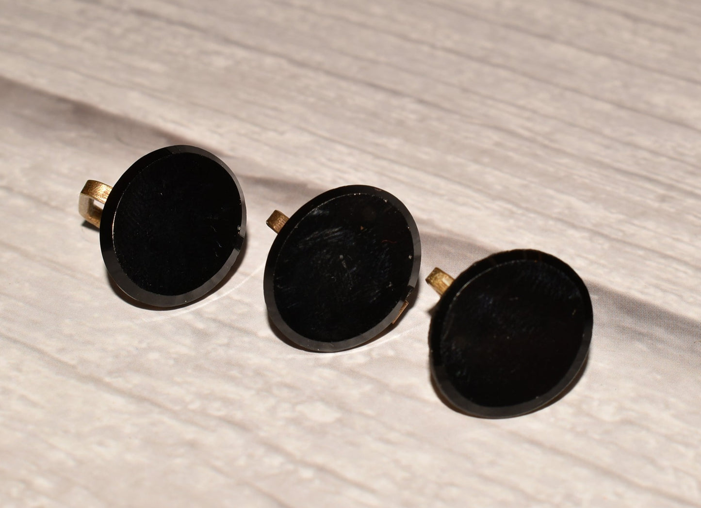 Victorian Bachelor Buttons - Wonderful Antique Trio of Reading's Patent French Jet