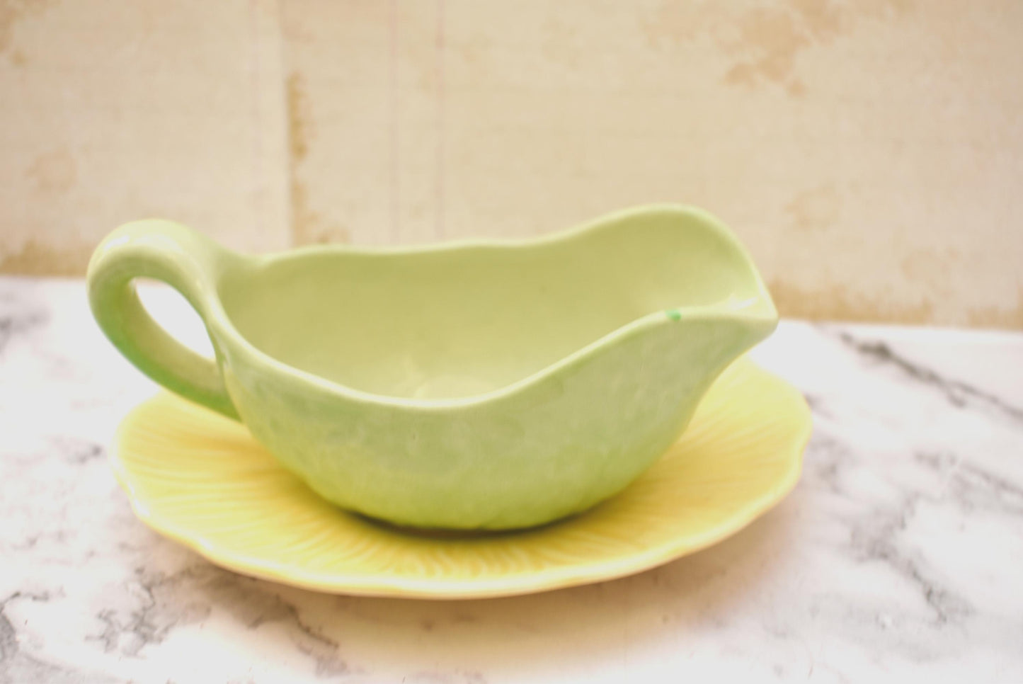 Crown Ducal Sauceboat and Dish - Gorgeous Art Deco Leaf and Flower Design 1930s