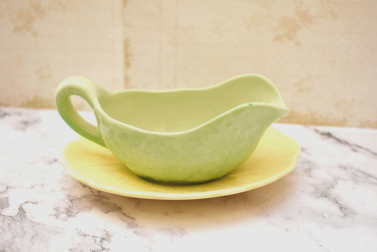 Crown Ducal Sauceboat and Dish - Gorgeous Art Deco Leaf and Flower Design 1930s