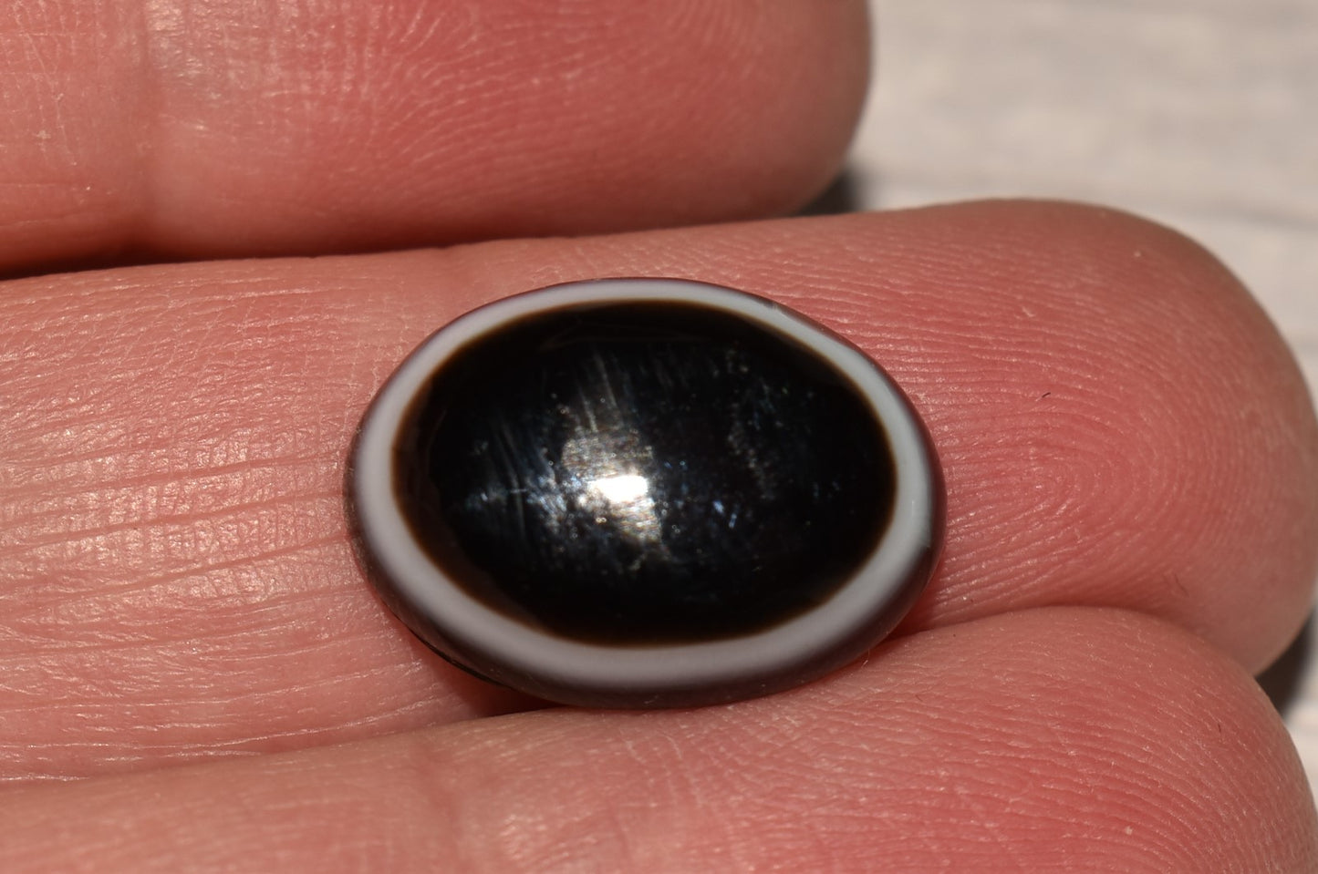 Bull's Eye Agate Cabochon - Gorgeous Victorian Brass Set Polished Stone