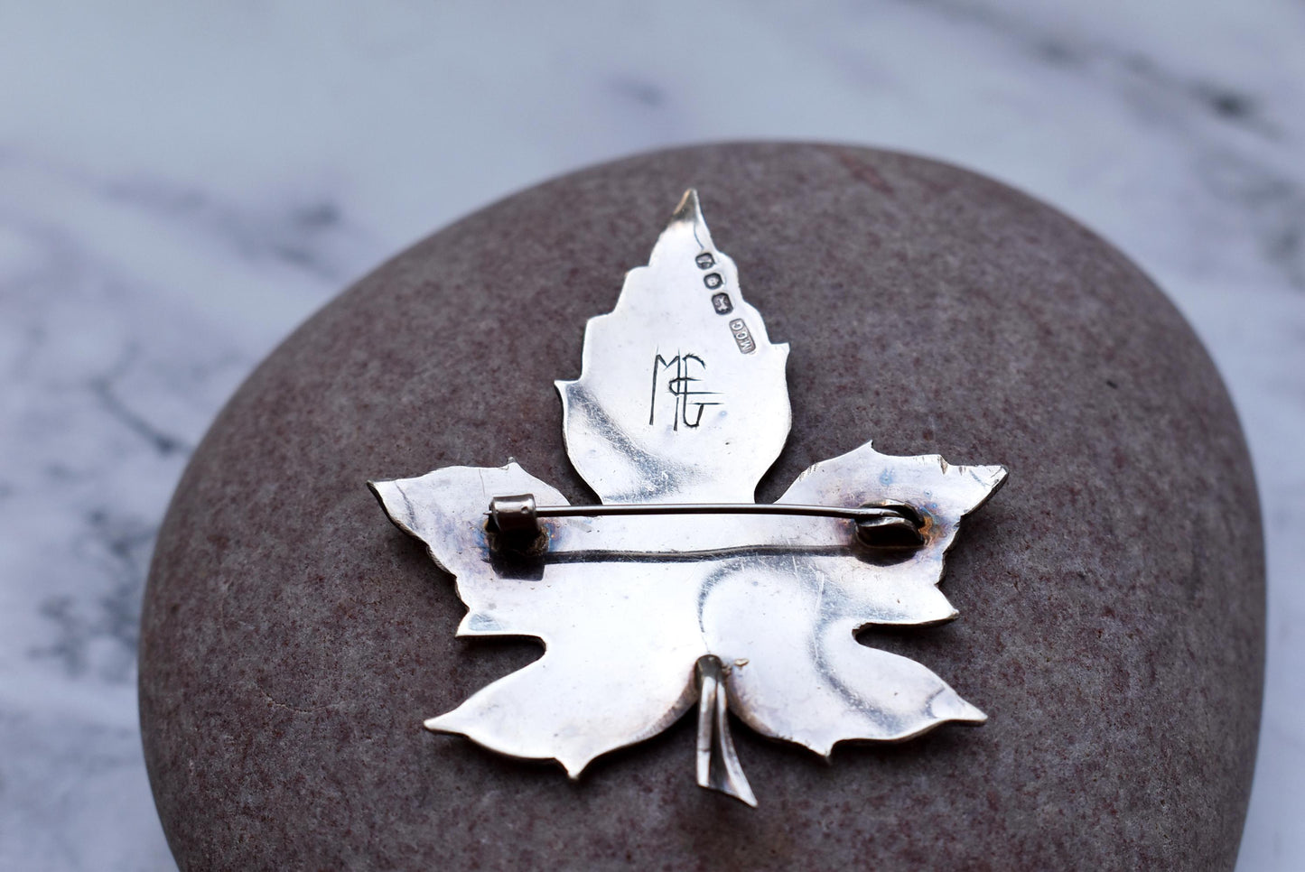 Maple Leaf Silver Brooch - Gorgeous Hallmarked Montague Maxwell Car Groome London 1966