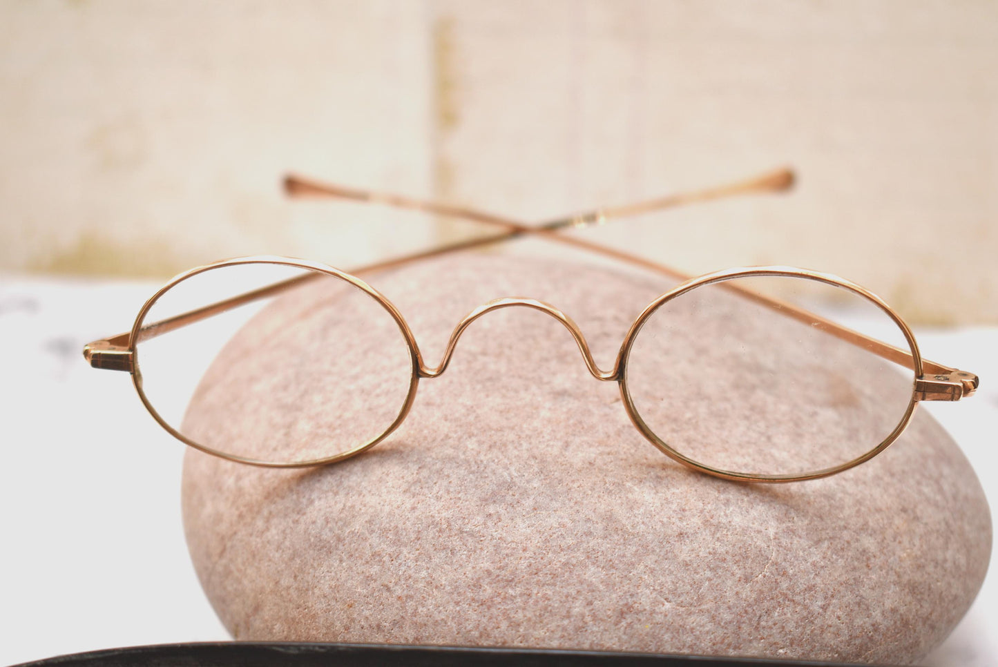 Victorian Eye Glasses and Case - Stunning Gold Filled Decorative Spectacles in Beautiful Papier Mache Box