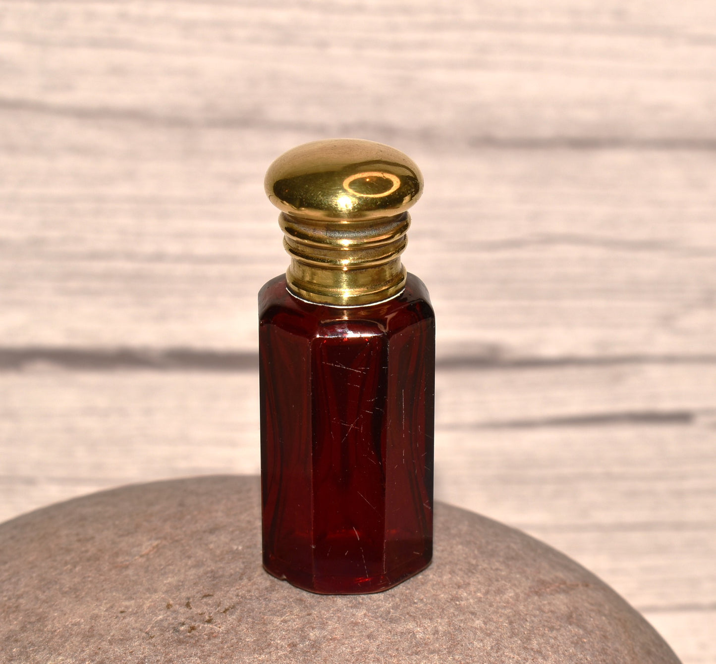 Antique Scent Bottle - Beautiful Cranberry Glass Victorian Perfume Bottle