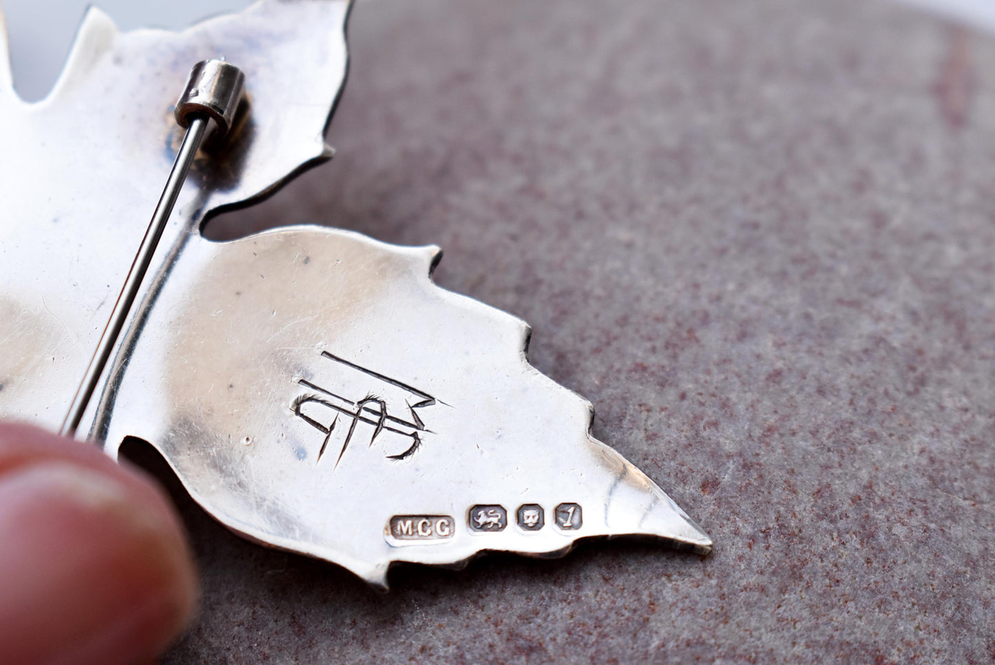 Maple Leaf Silver Brooch - Gorgeous Hallmarked Montague Maxwell Car Groome London 1966