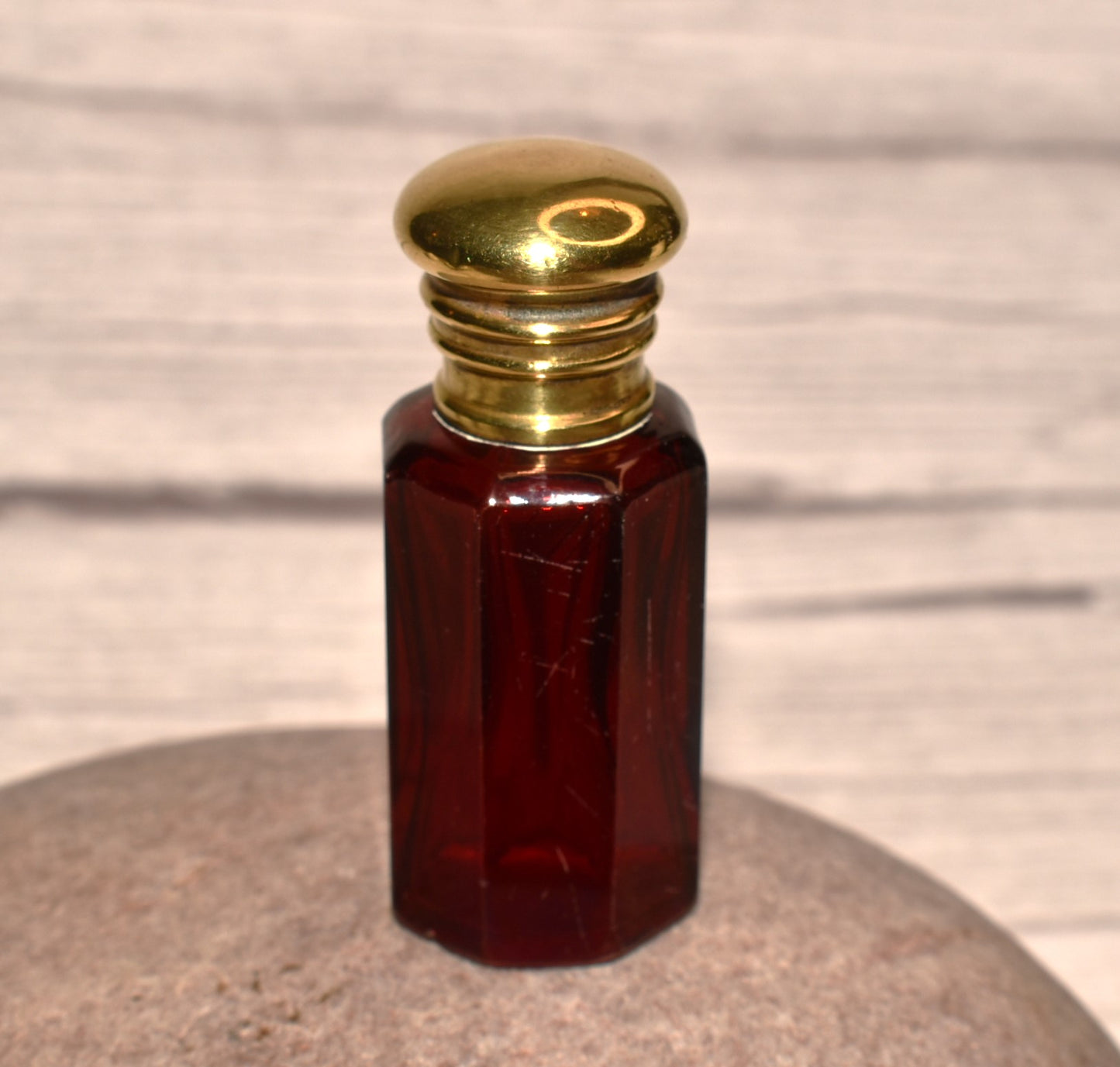 Antique Scent Bottle - Beautiful Cranberry Glass Victorian Perfume Bottle