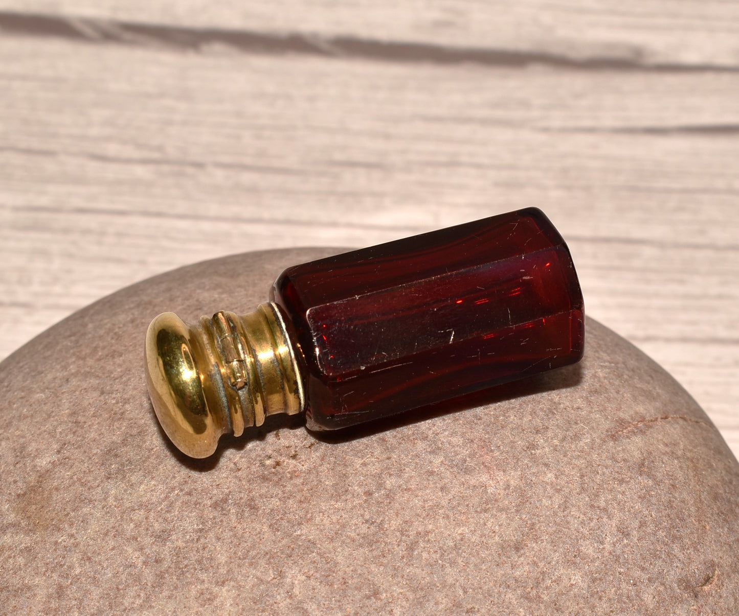 Antique Scent Bottle - Beautiful Cranberry Glass Victorian Perfume Bottle