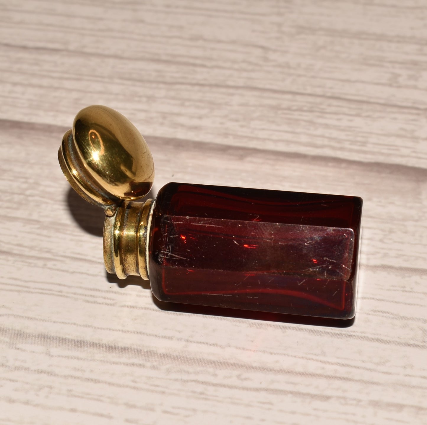 Antique Scent Bottle - Beautiful Cranberry Glass Victorian Perfume Bottle