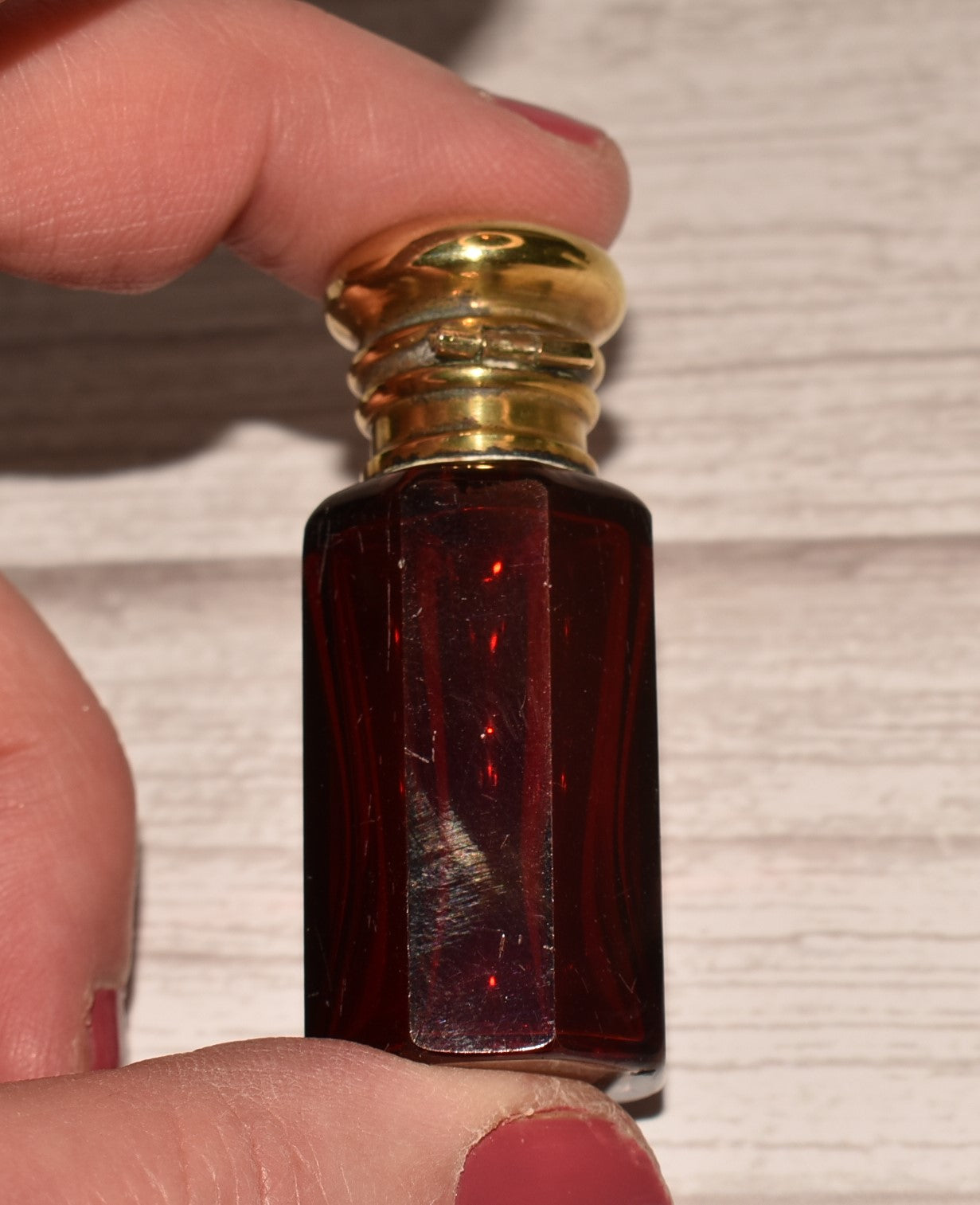 Antique Scent Bottle - Beautiful Cranberry Glass Victorian Perfume Bottle