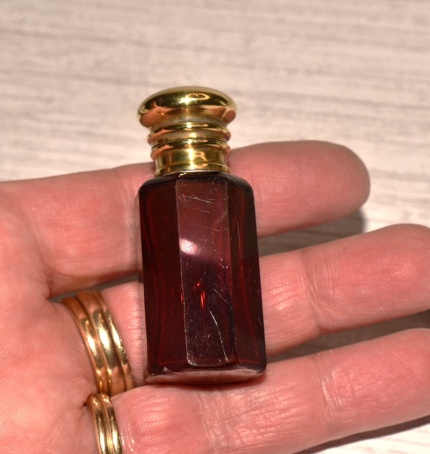 Antique Scent Bottle - Beautiful Cranberry Glass Victorian Perfume Bottle