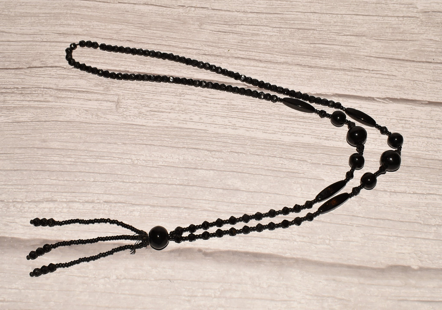 Victorian French Jet Bead Necklace - Beautiful 31 Inch Graduated String with Droplet