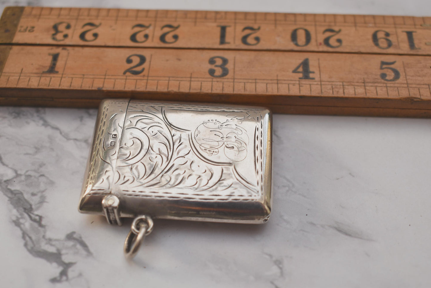 Antique Silver Vesta Case - Gorgeous 1916 Hallmarked Match Safe for Fob or Chatelaine