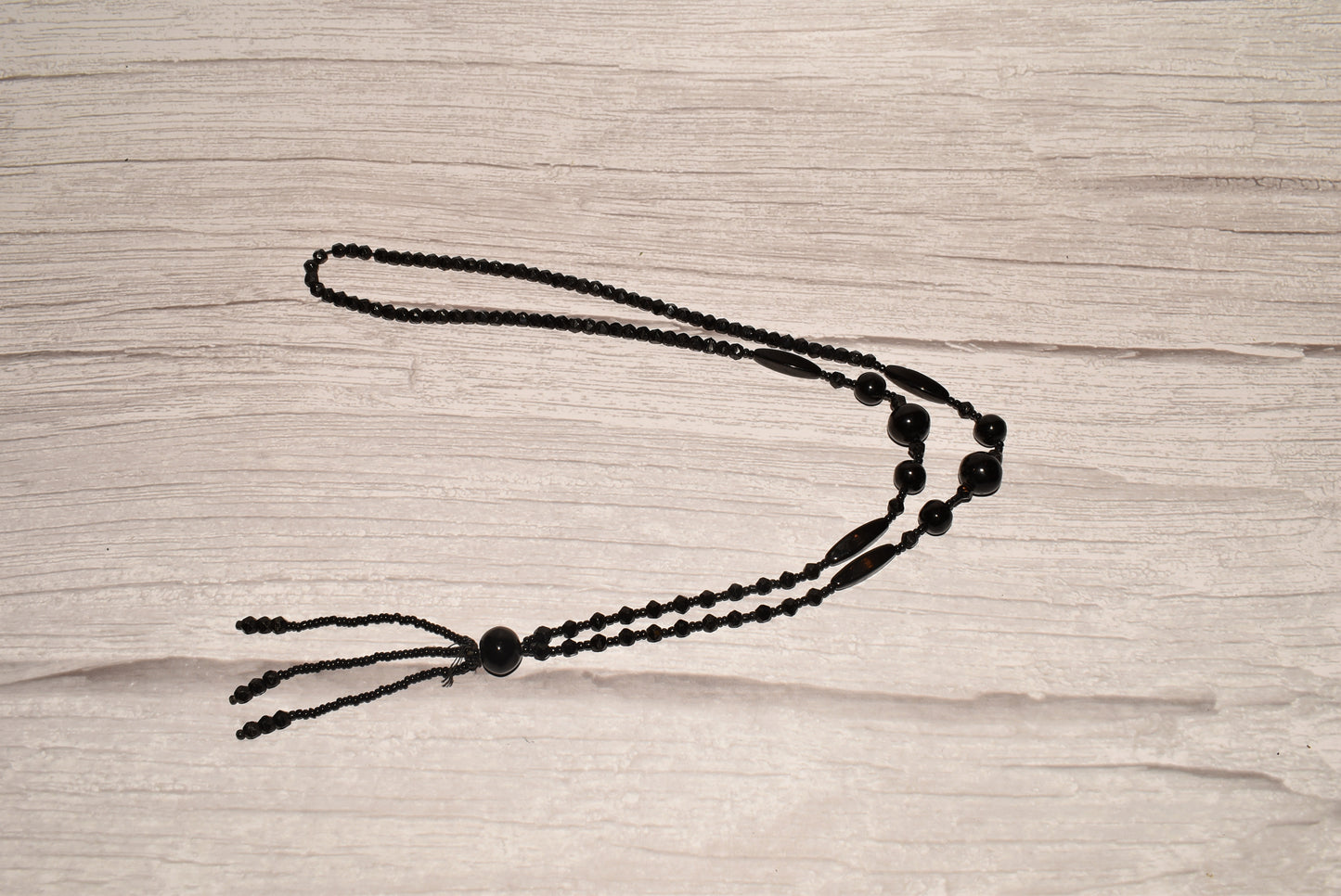 Victorian French Jet Bead Necklace - Beautiful 31 Inch Graduated String with Droplet