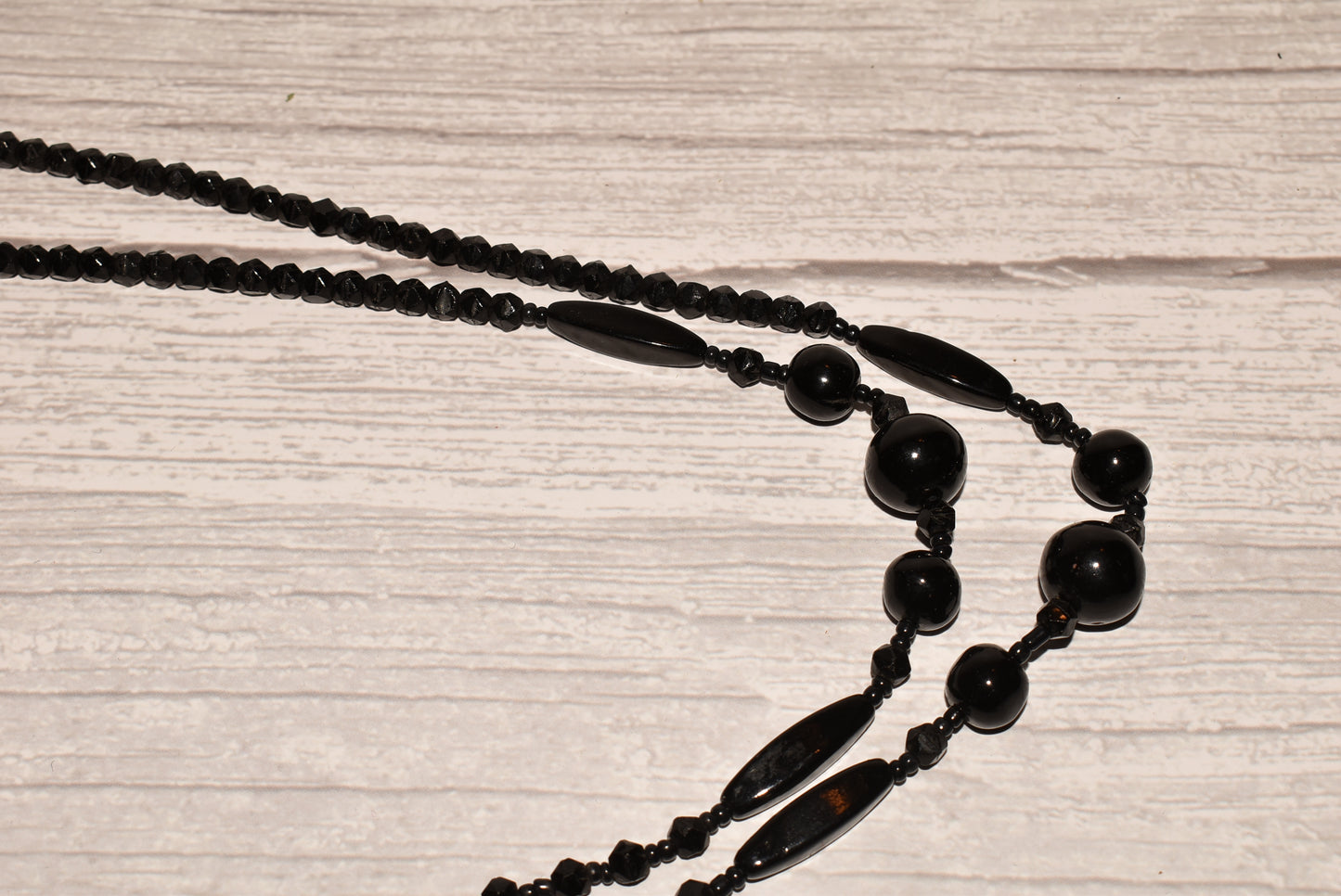 Victorian French Jet Bead Necklace - Beautiful 31 Inch Graduated String with Droplet