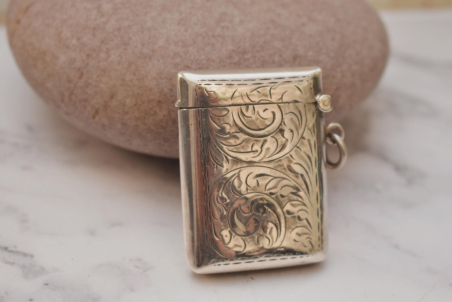 Antique Silver Vesta Case - Gorgeous 1916 Hallmarked Match Safe for Fob or Chatelaine