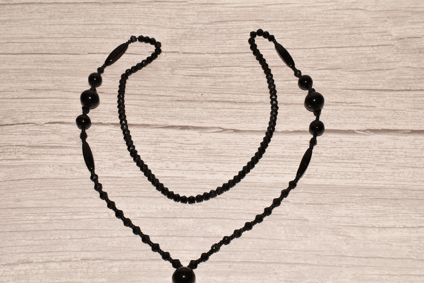 Victorian French Jet Bead Necklace - Beautiful 31 Inch Graduated String with Droplet