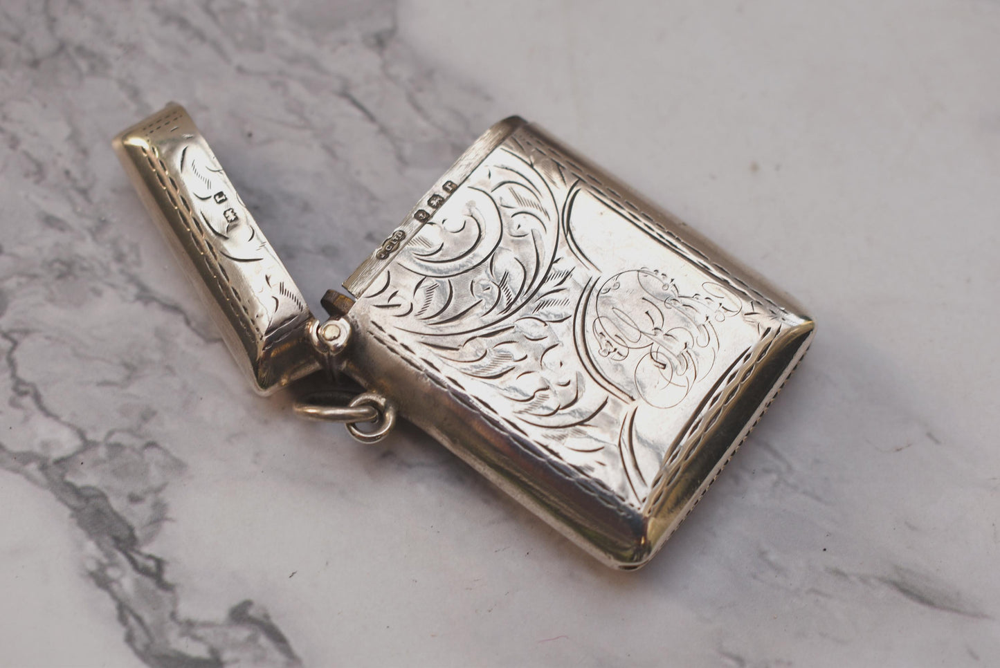 Antique Silver Vesta Case - Gorgeous 1916 Hallmarked Match Safe for Fob or Chatelaine